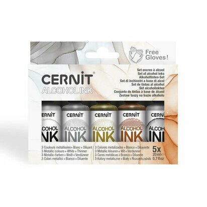 Cernit Alcohol Ink Set Metallic Colours &ndash; 5 &times; 20 ml