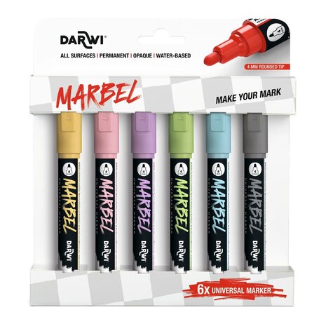 MARBEL set 6 markers univ 4mm pastel