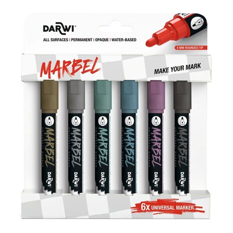 MARBEL set 6 markers univ 4mm metallic