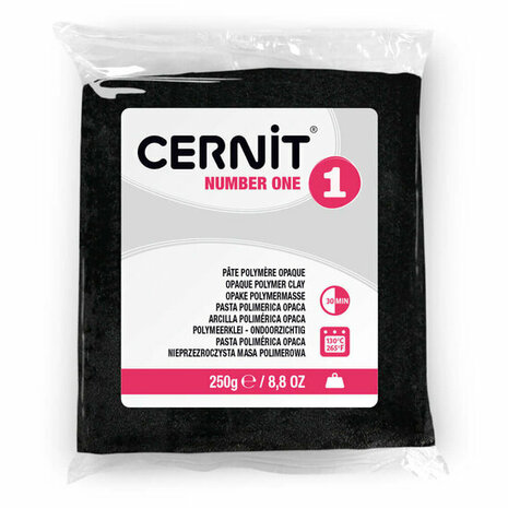 Cernit Number One Black 250 g &ndash; dekkende ovenhardende polymeerklei