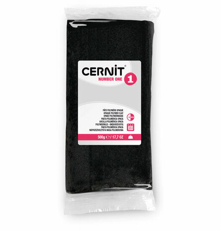 Cernit Number One Black 500 g &ndash; dekkende ovenhardende polymeerklei