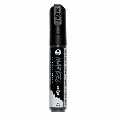 Darwi MARBEL Marker Black 12 mm, opaque acrylic marker with broad bevel tip