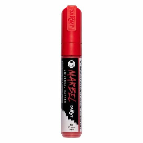 Darwi MARBEL Marker Poppy Red 15 mm, opaque acrylic marker with wide rectangular tip