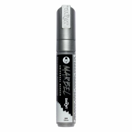 Darwi MARBEL Marker Silver 15 mm, opaque acrylic marker with wide rectangular tip