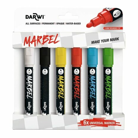 Darwi MARBEL Marker Set Primary Colours with six 4 mm markers